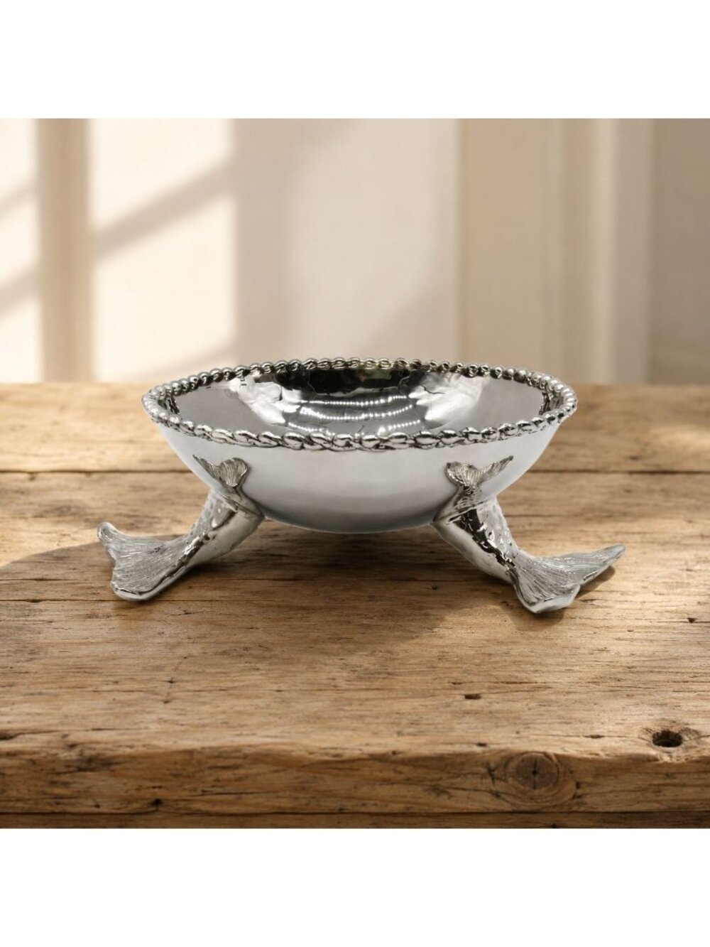 Vintage Michael Aram Signed Mermaid Fish Tail 1990s Footed Bowl Silver 6"